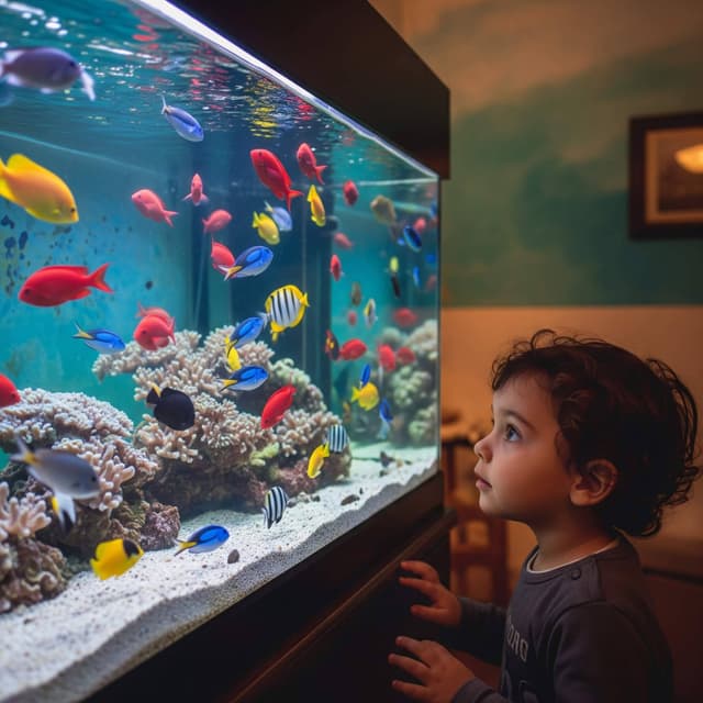 Child looking at colorful fish in the Šibenik Aquarium