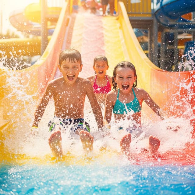 Kids having fun on a water slide at Aquapark Dalmatia near Šibenik